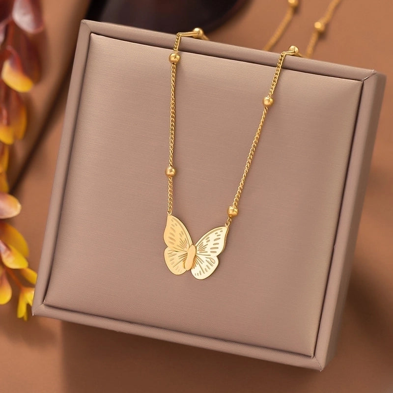 Sweet Minimalist IG Style Starfish Heart Shape Bow Knot Titanium Steel Plating Pendant Necklace