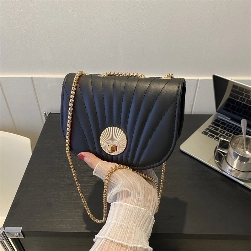 Women's Pu Leather Solid Color Cute Semicircle Flip Cover Shoulder Bag Crossbody Bag