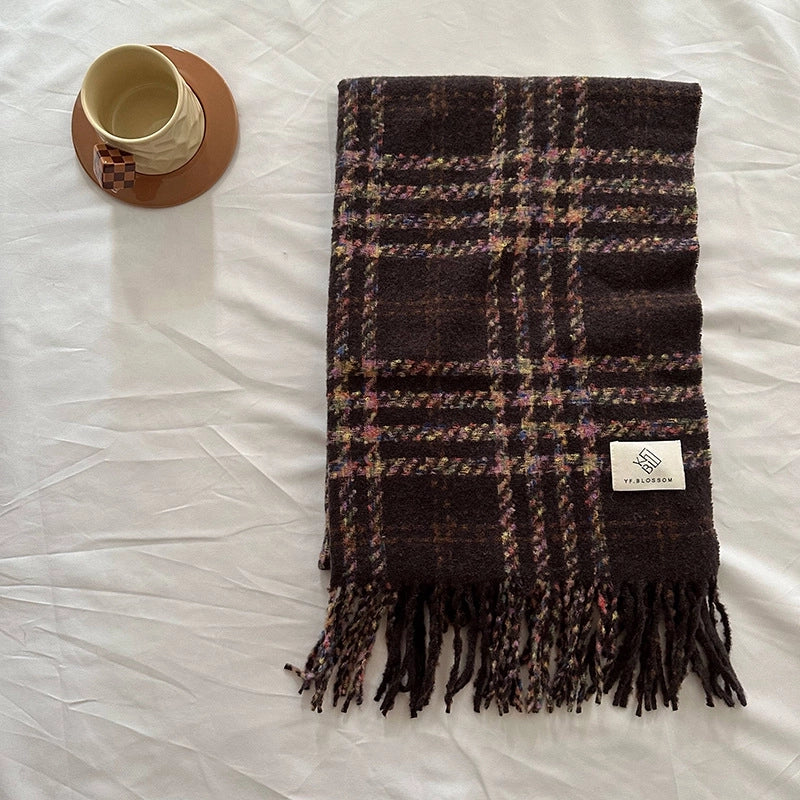 Women's Sweet Plaid Polyester Tassel Scarf