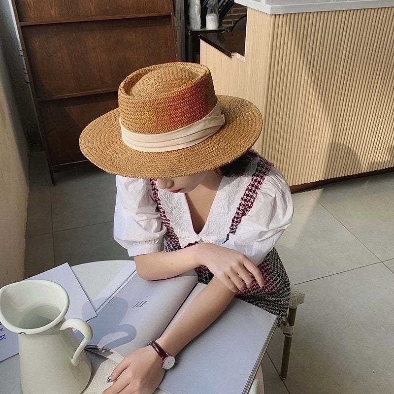 Women's Vacation Beach Solid Color Flat Eaves Straw Hat