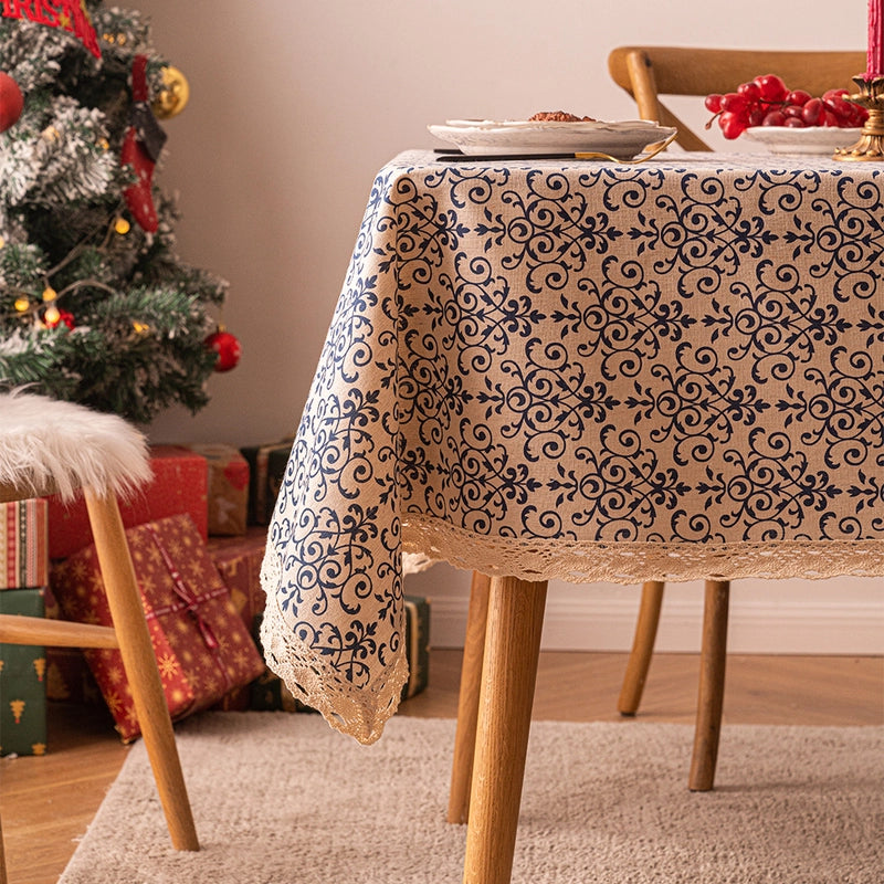 Simple Chinese Style Color Block Polyester Fiber Tablecloth