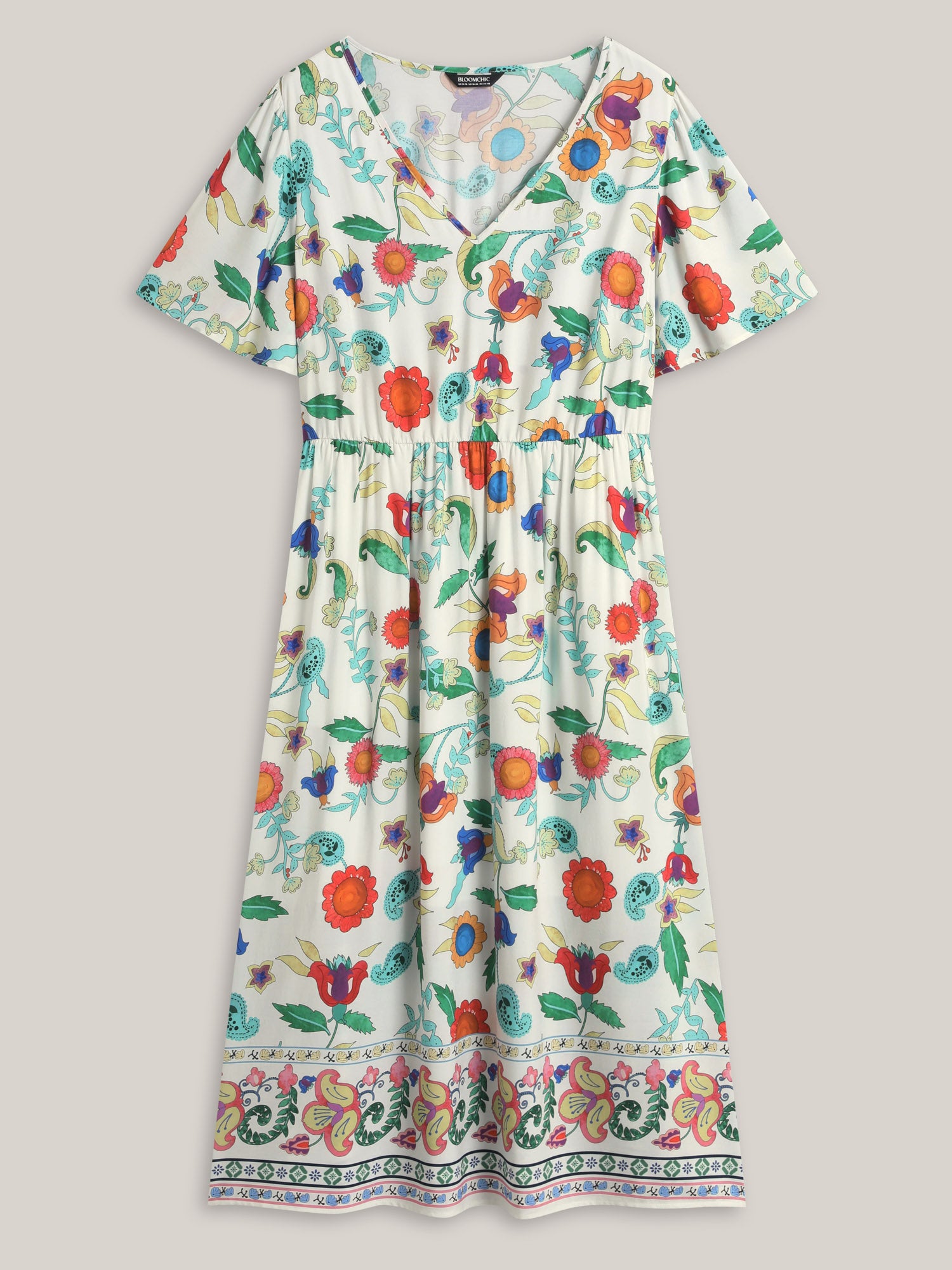 Sunkissed Floral V-Neck Pockets Midi Dress