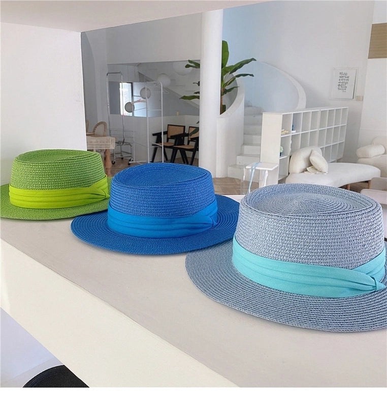 Women's Vacation Solid Color Flat Eaves Straw Hat