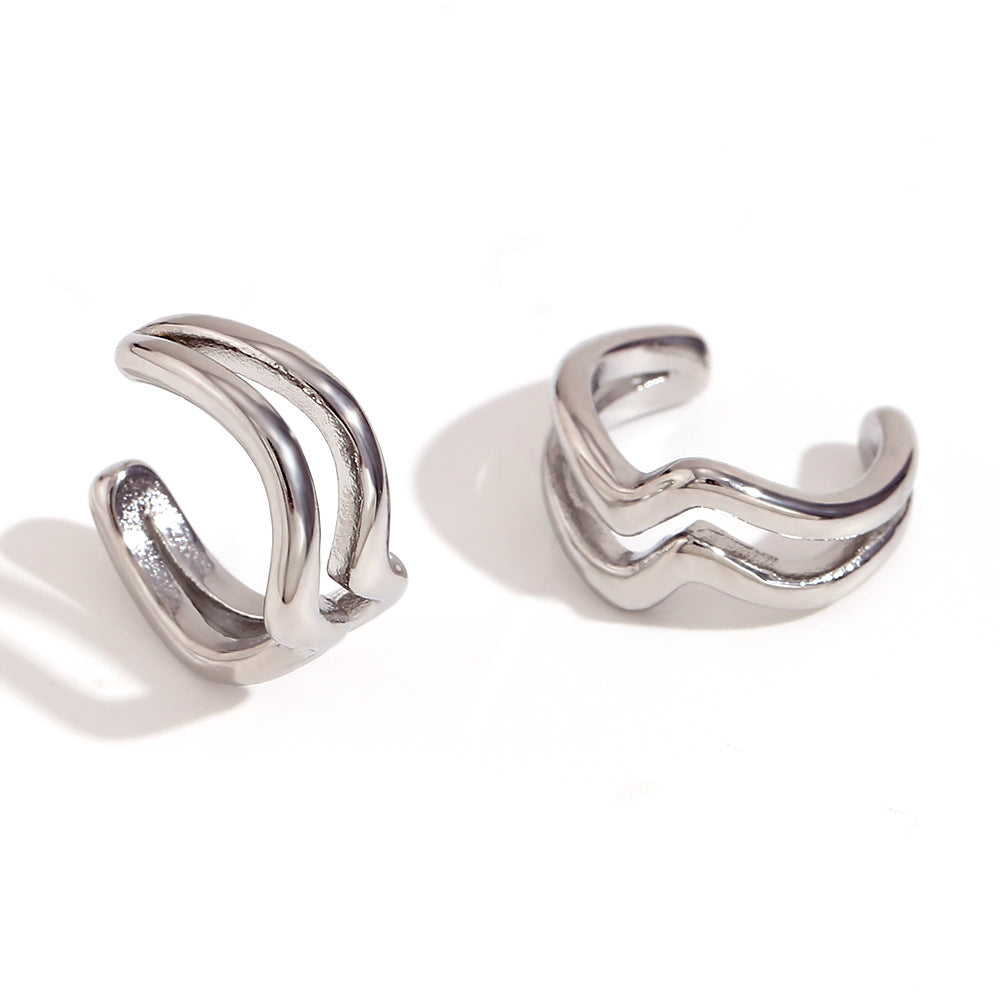 Women Fashion Circle Geometric Stainless Steel 18K Gold Plated Clip On Earrings