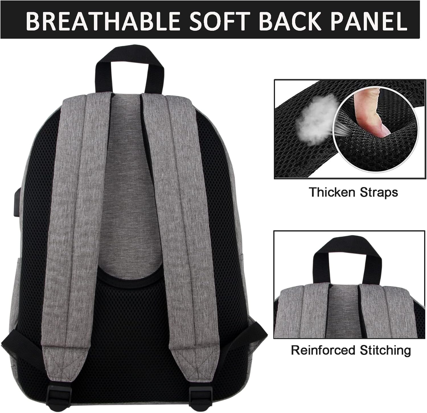 SUPACOOL Casual Laptop Backpack for Men and Women, School Backpack for Boys and Girls, College Bookbag, USB Charging Port, Lightweight Back Pack(Black)