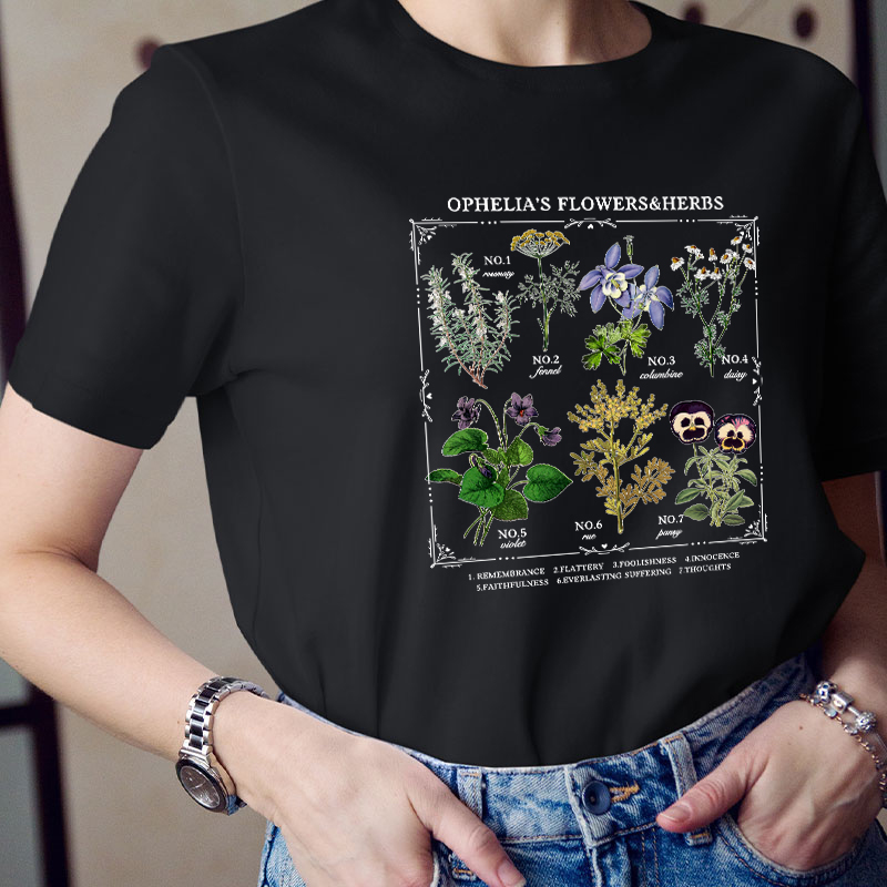 Ophelia's Flowers And Herbs Teacher T-Shirt