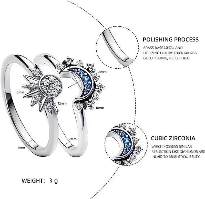 Retro Exaggerated Minimalist Sun Moon Alloy Artificial Rhinestones Gold Plated Silver Plated Plating Inlay Rings