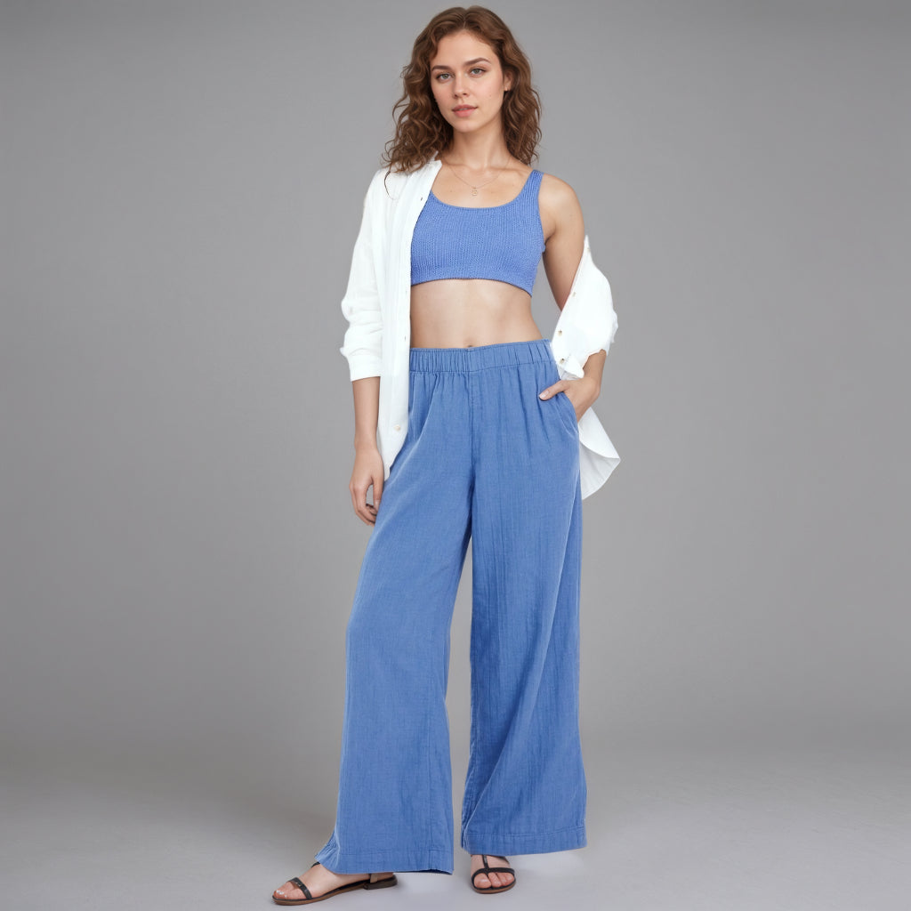 High Rise Crinkle Gauze Wide Pants