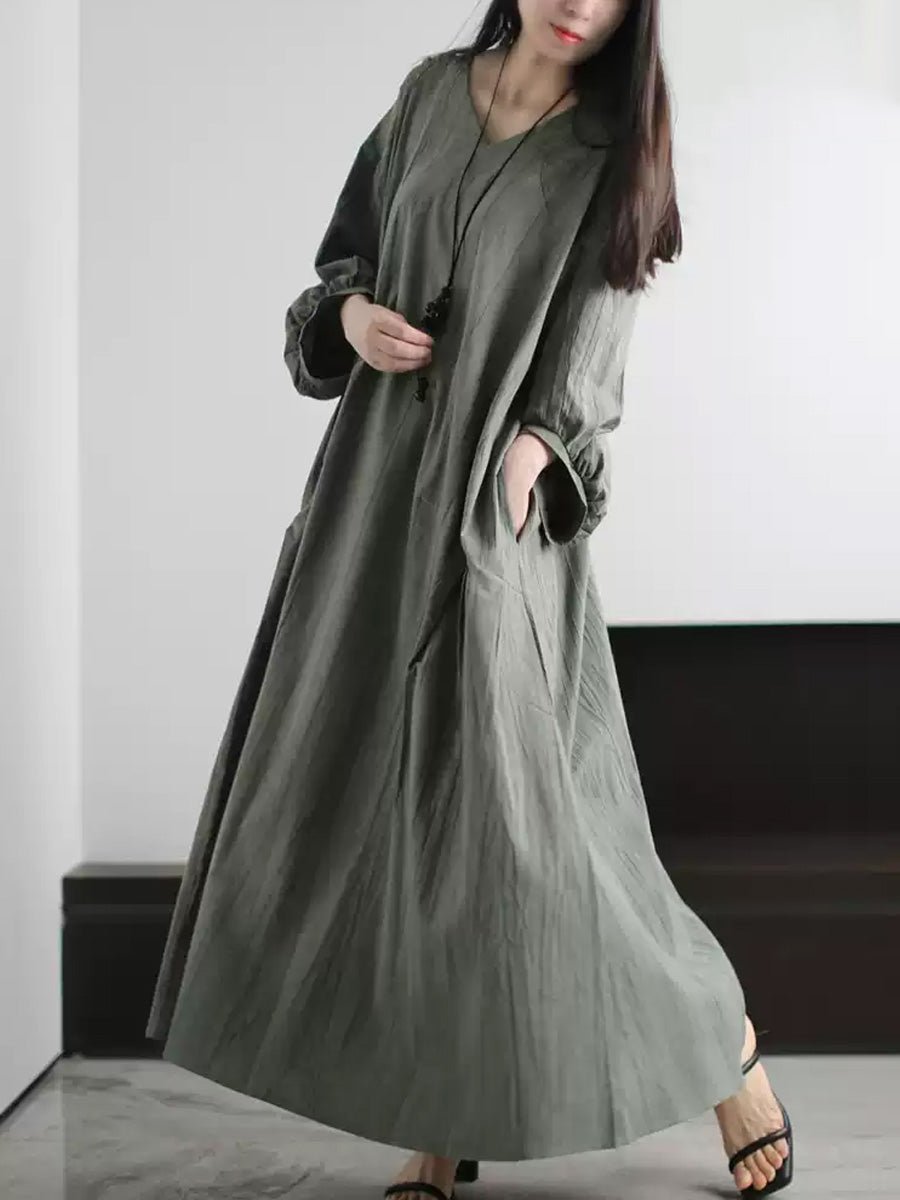 Women Summer Pure Color V-Neck Loose Dress