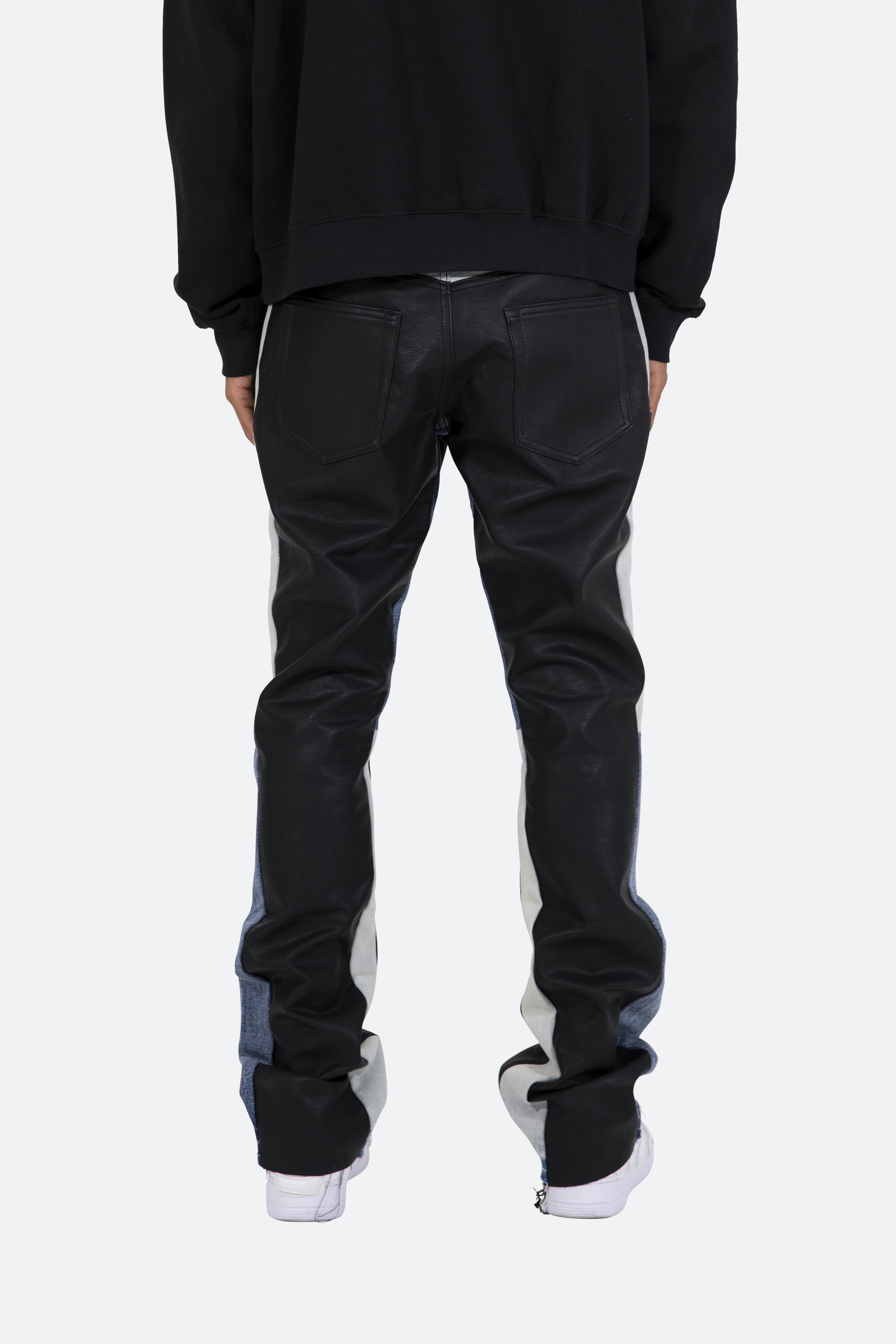 B417 Leather Flare Pants - Black/Blue