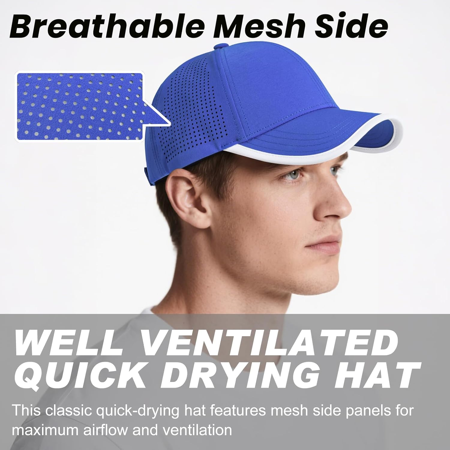 BOTVELA Men Structured Baseball Cap Side Laser Cut Vented Performance Hat for Outdoor Activities