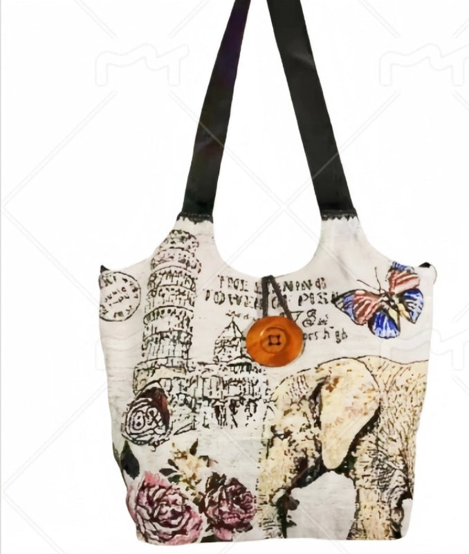 Women's Large Canvas Elephant Ethnic Style Square Zipper Shoulder Bag