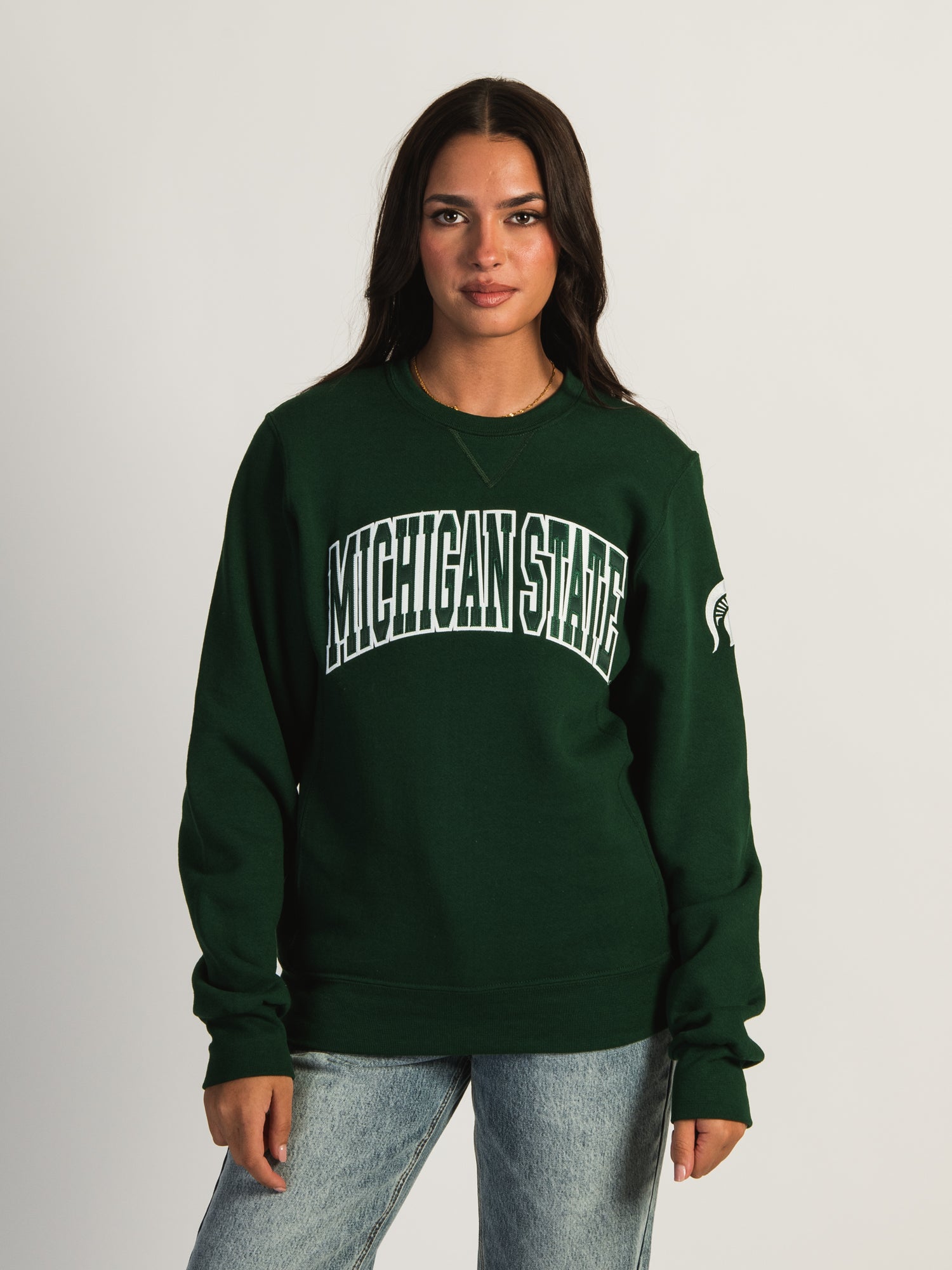 RUSSELL MICHIGAN STATE SLEEVE EMBROIDERED CREW