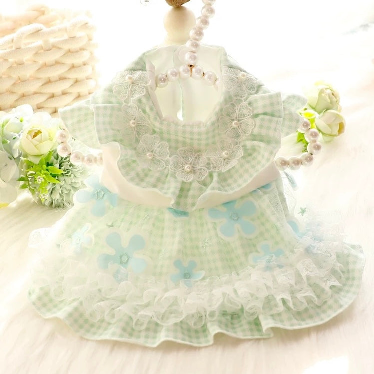 Plaid Flower Decor Tulle Dog Cat Dress