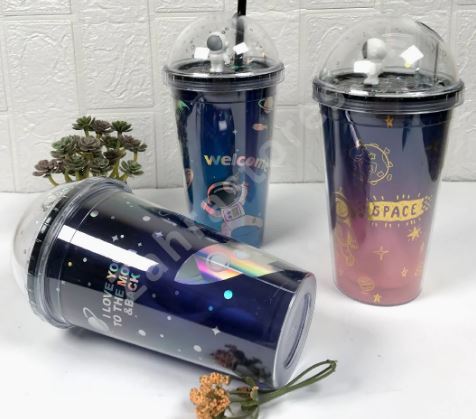 Space Wall Design Cute Sipper Glass 500ml