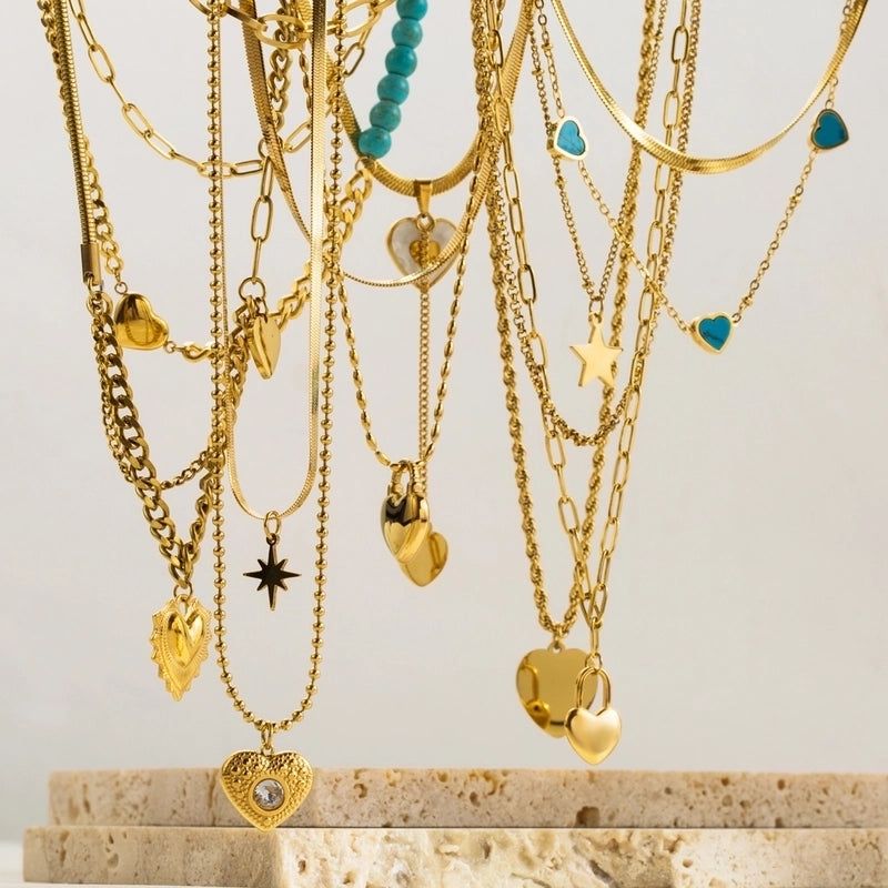 Modern Style Minimalist Solid Color 304 Stainless Steel Rhinestones Inlay Layered Necklaces