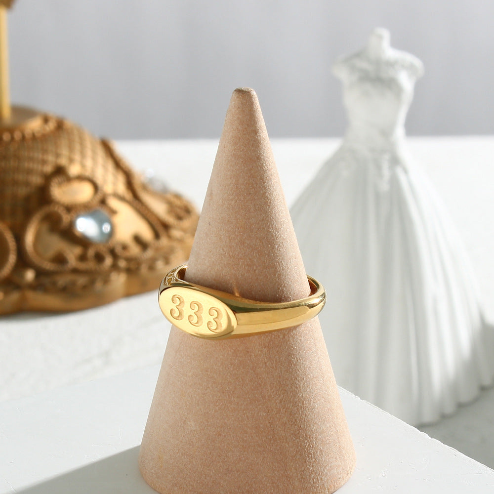 Women Fashion Number Text Letter Stainless Steel 18K Gold Plated Rings