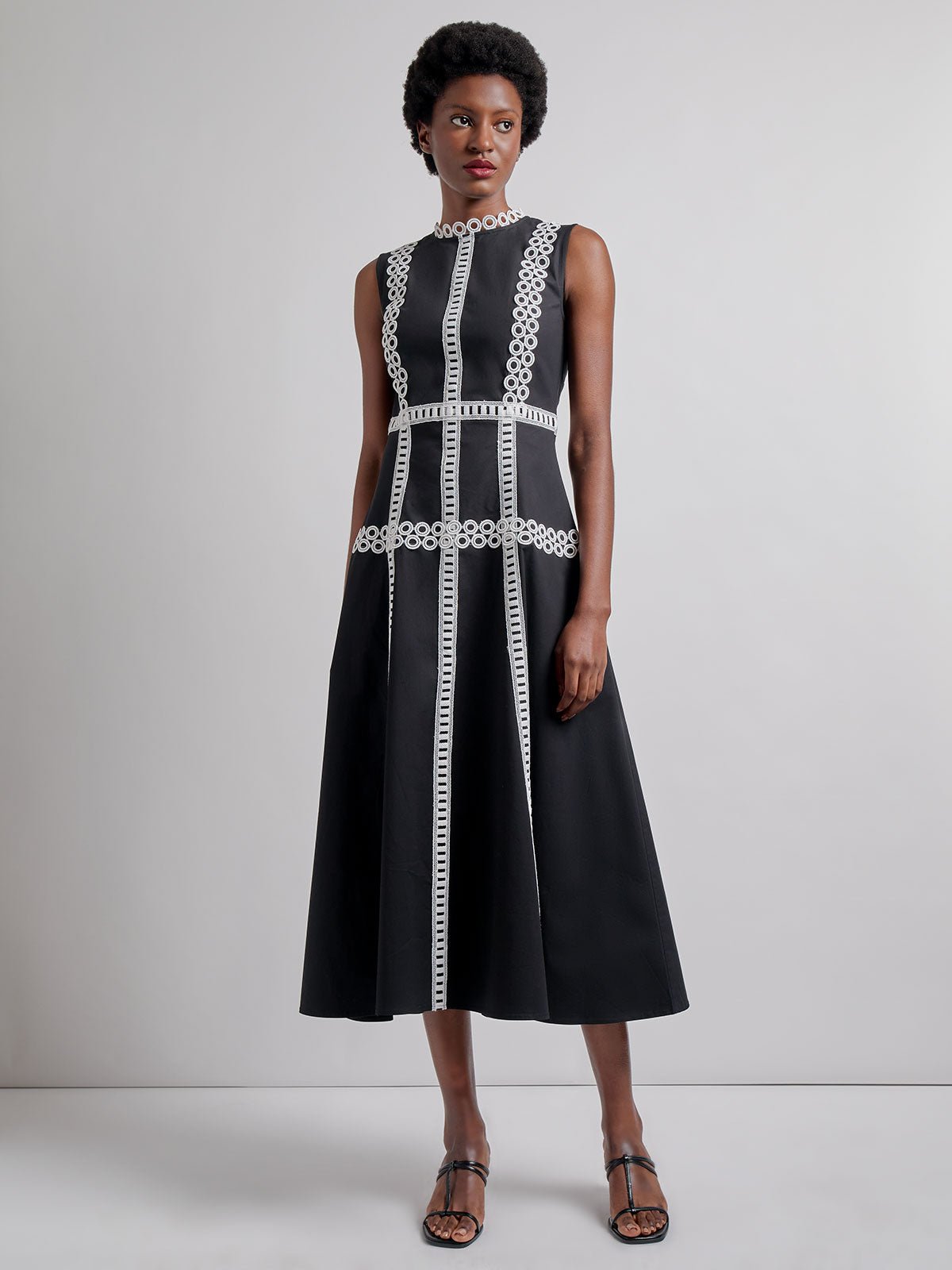 Fit & Flare Cotton Eyelet Trim Maxi Dress - Modern Fit