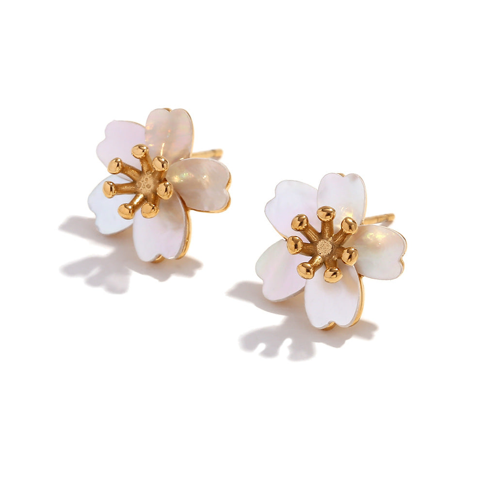 Fashion Petal Geometric Flower Stainless Steel 18K Gold Plated Stud Earrings