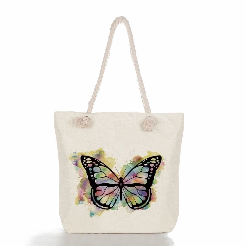 Women'S Vacation Butterfly Canvas Shopping Bags