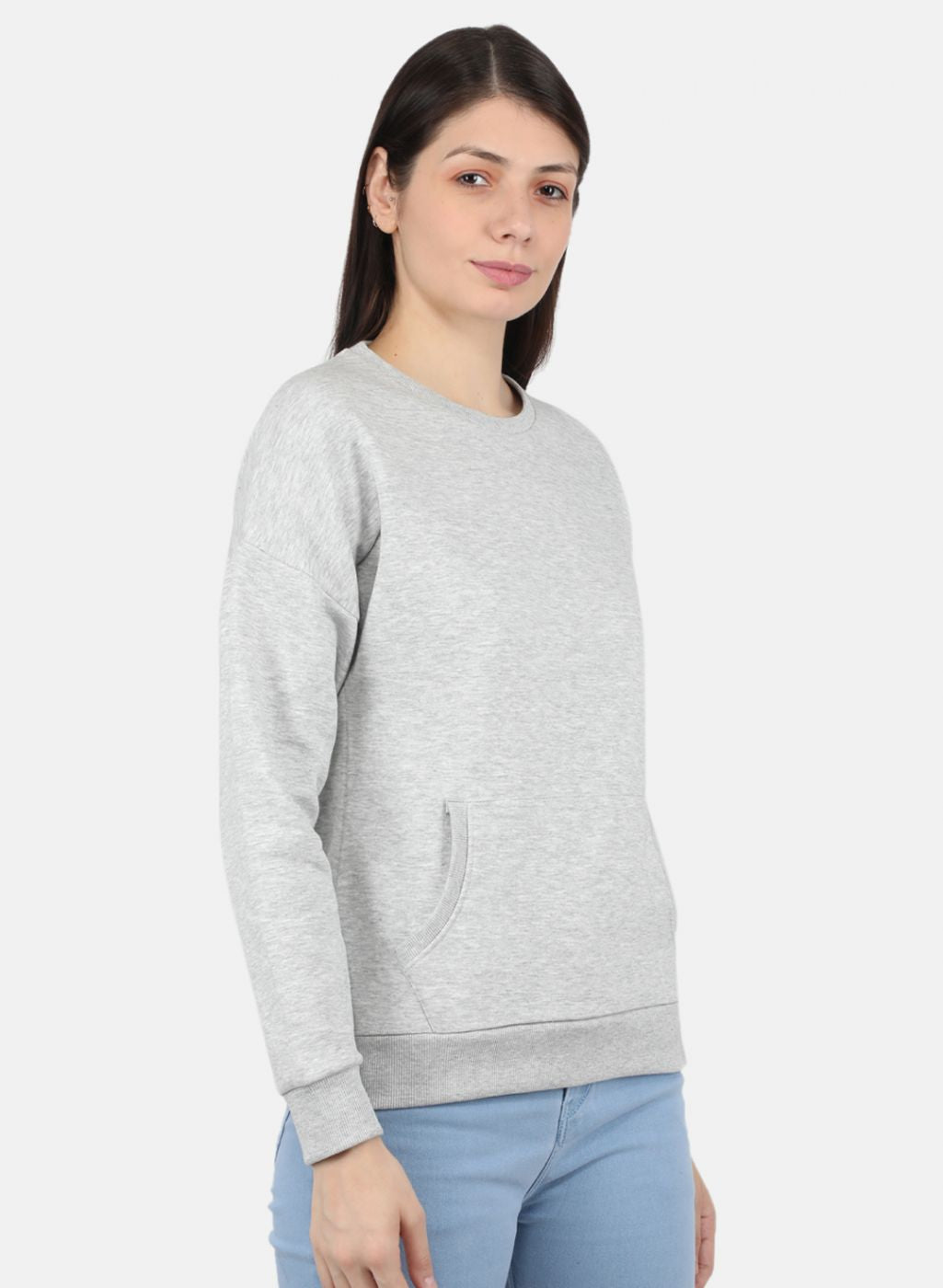 Women Grey Solid Sweatshirt