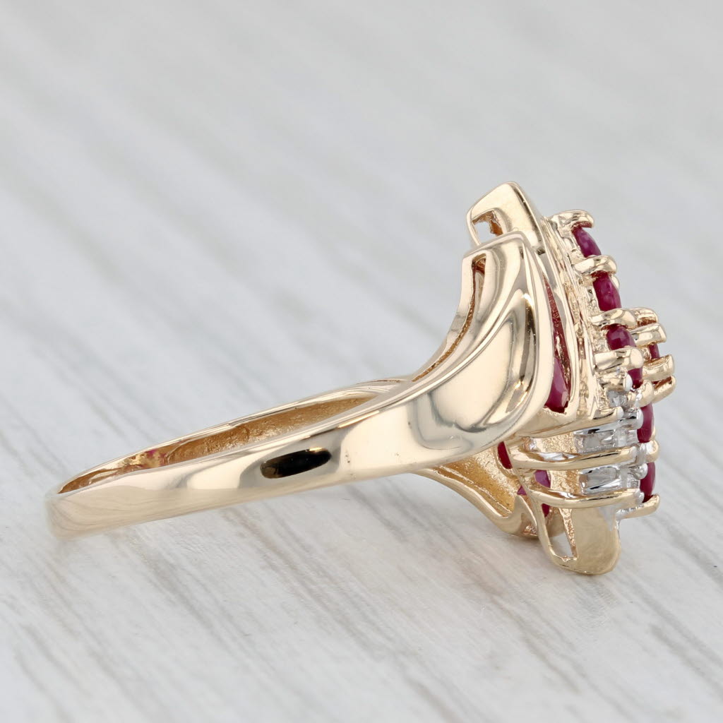 1.14ctw Ruby Diamond Cluster Ring 10k Yellow Gold Size 8 Bypass