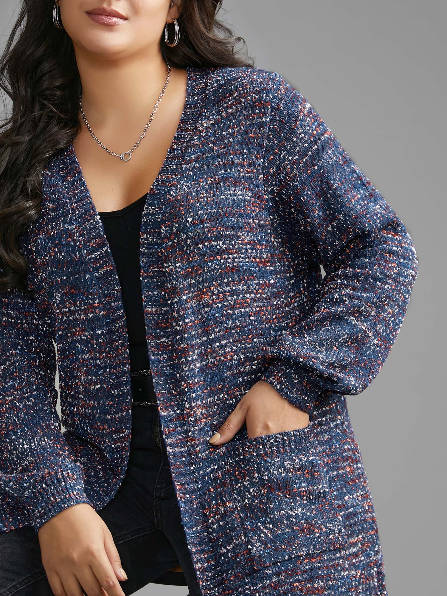 Contrast Heather Texture Patch Pocket Cardigan