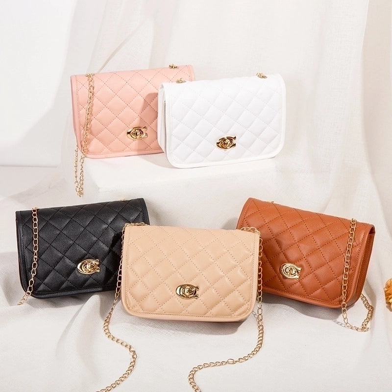 Women's Small Pu Leather Solid Color Basic Classic Style Square Flip Cover Crossbody Bag