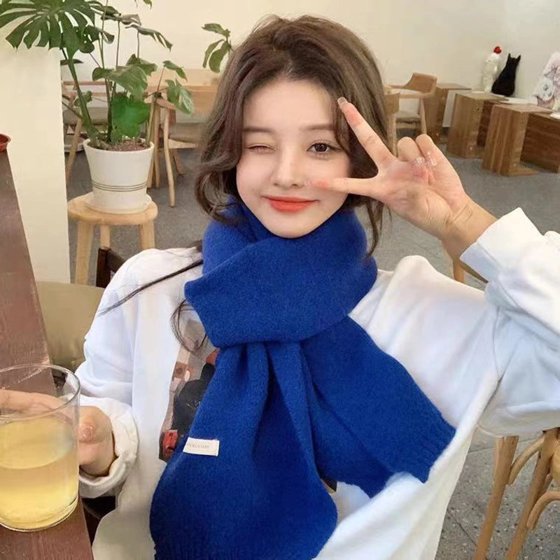 Internet Celebrity Solid Color Wool Knitted Scarf Women's Autumn And Winter New Student Couple Warm Small Scarf