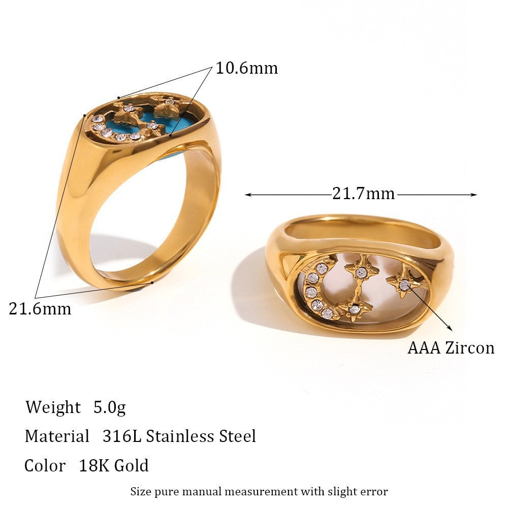Women Fashion Circle Geometric Stainless Steel 18K Gold Plated Rings