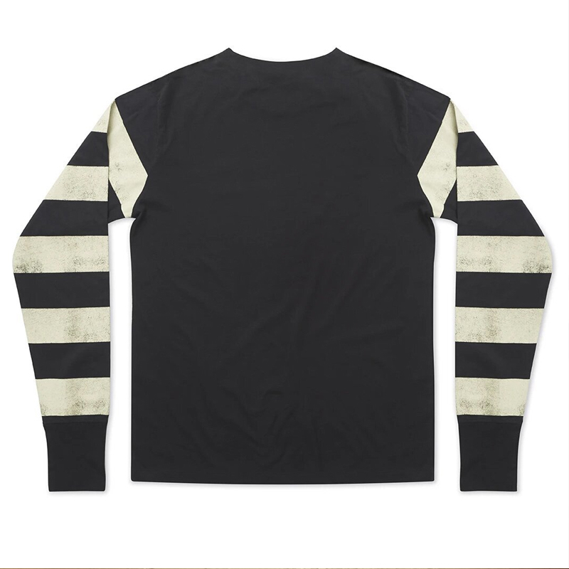Vintage Striped Sleeve Panel Crew Neck Print Casual T-Shirt