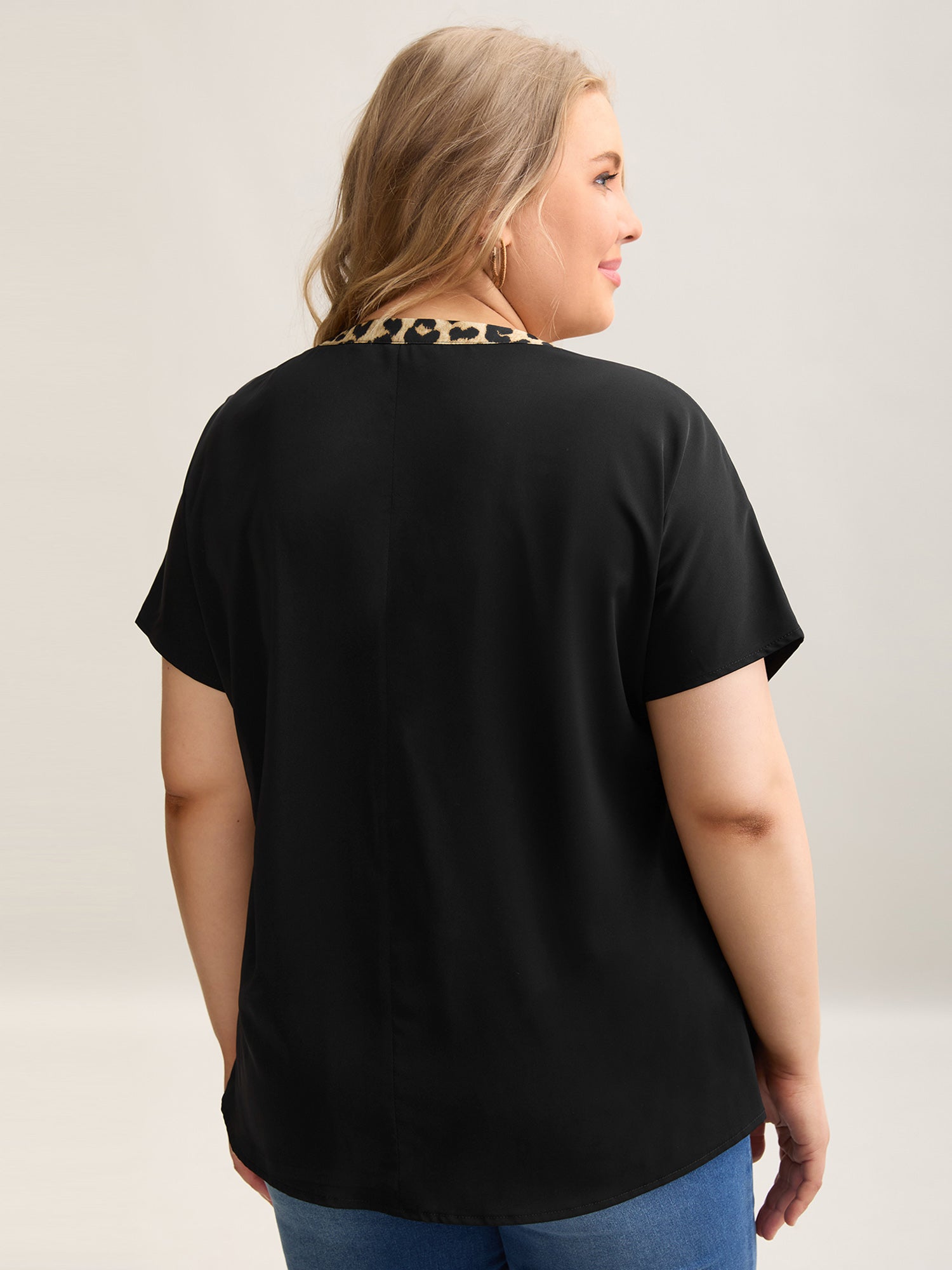 Leopard Print Spliced Plain Blouse
