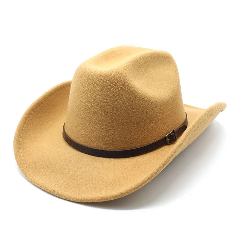 New Youth Top Hat Men's And Women's Big Brim One-word Top Wool Belt Felt Hat