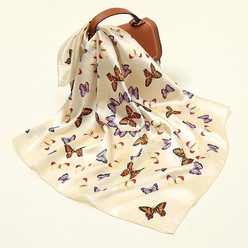 Women's Sweet Color Block Star Butterfly Satin Printing Silk Scarves