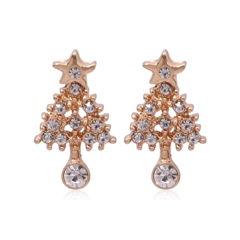 Fashion Christmas Tree Bell Snowflake Alloy Rhinestones Ear Studs