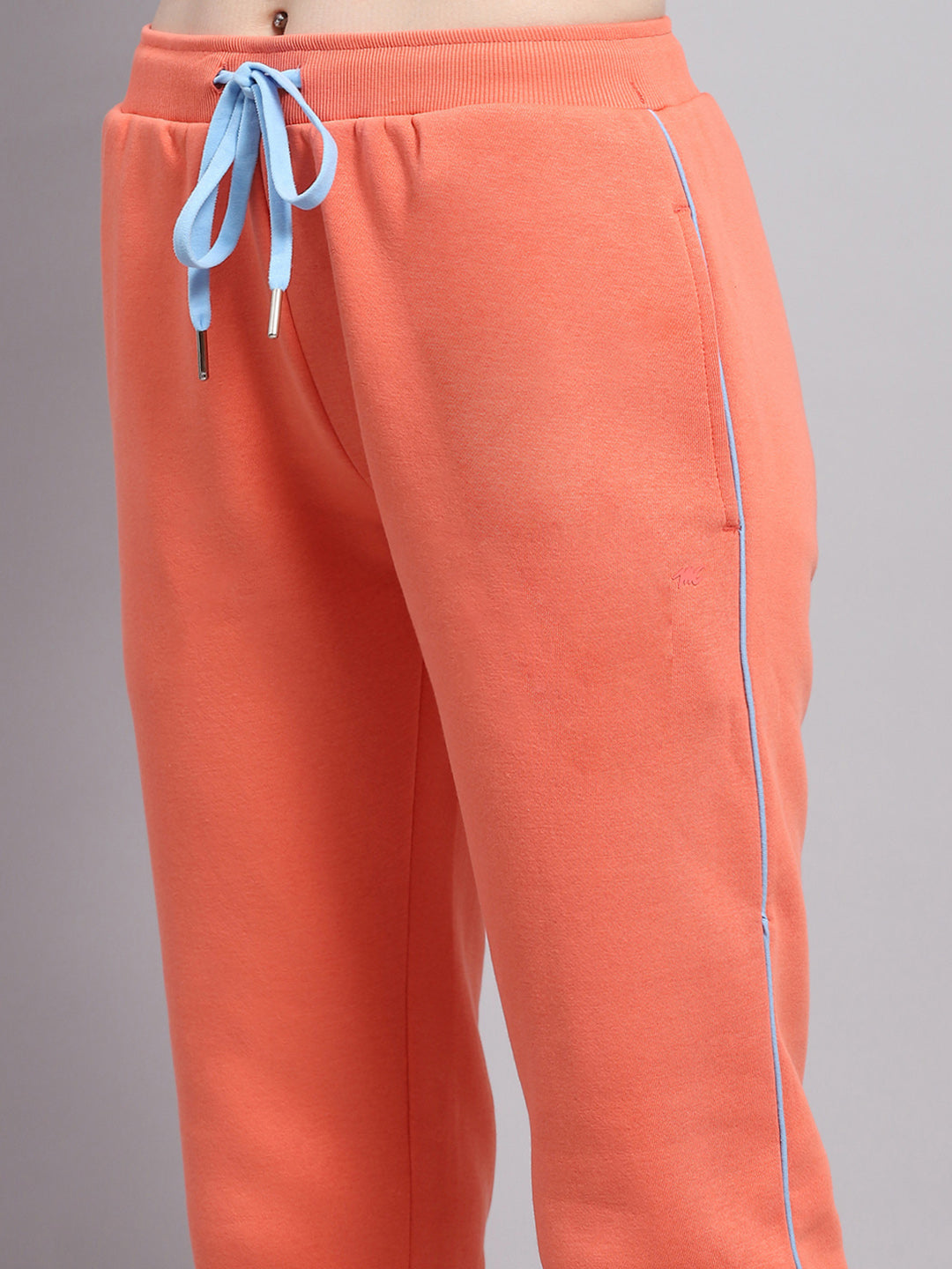 Women Peach Printed Hooded Full Sleeve Tracksuit