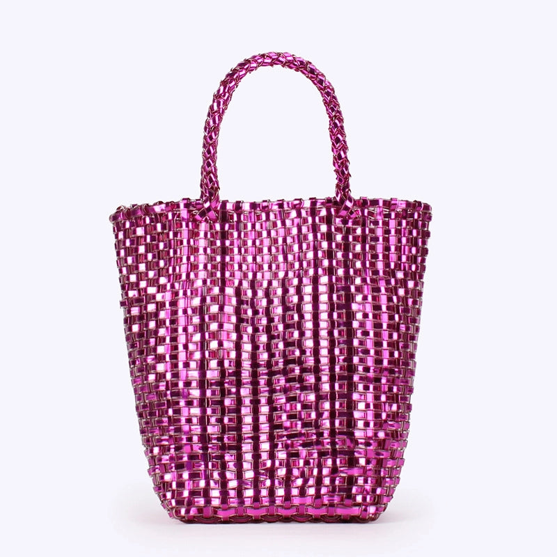 Women's Small PVC Solid Color Elegant Streetwear Weave Square Open Straw Bag