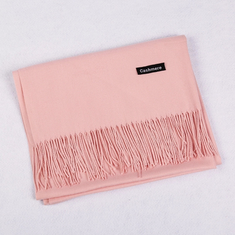 Pure Color Cashmere Scarf Women's Autumn And Winter Popular 220g Light Board Tassel Warm Shawl Travel Gift