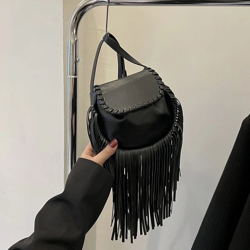 Women's Small Pu Leather Solid Color Fashion Tassel Shell Flip Cover Phone Wallet Crossbody Bag