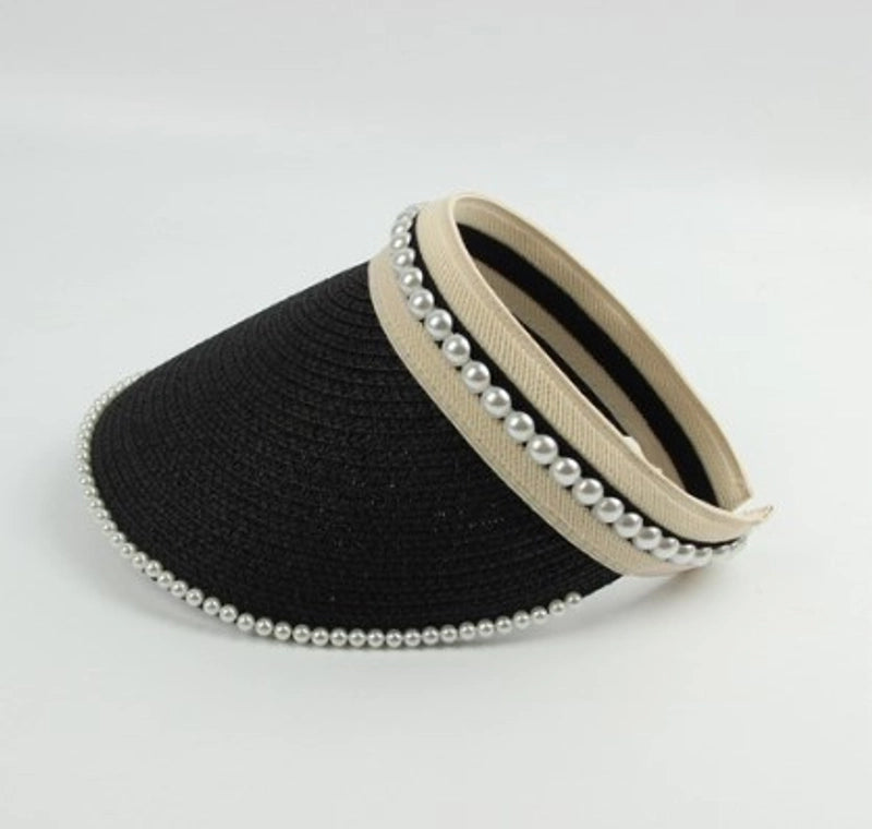 Women's Sweet Pastoral Solid Color Pearl Curved Eaves Sun Hat