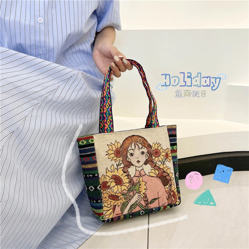 Women's Small Canvas Color Block Vintage Style Classic Style Square Zipper Shoulder Bag
