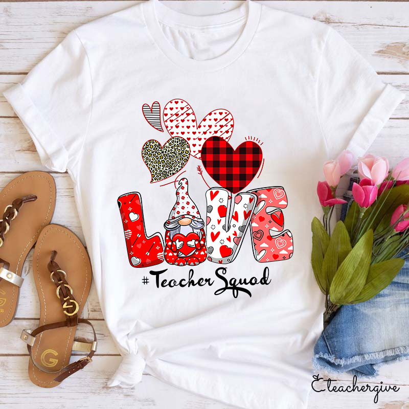 Three Hearts Love Gnome Teacher T-Shirt