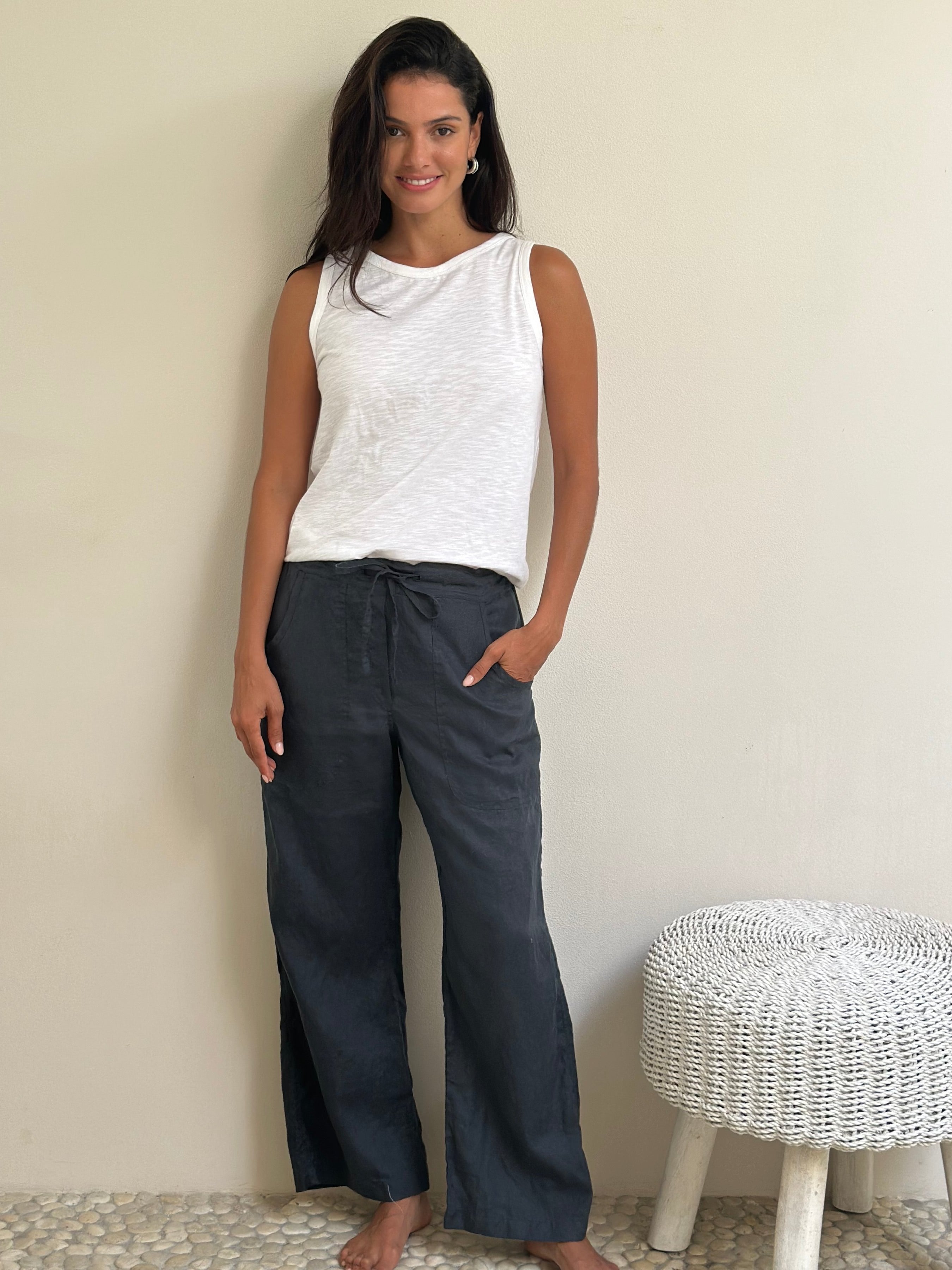 fleur straight  leg pants - charcoal linen