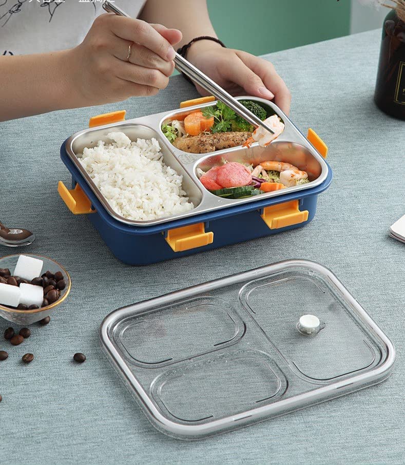 3 Compartment Stainless Steel Insulated Perfect Lunch Box For School & Office Men And Women