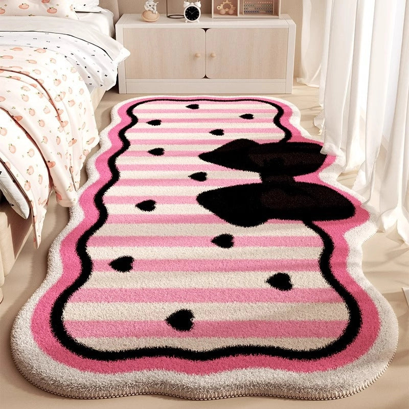 Cute Plaid Cherry Bow Knot Imitation Cashmere Carpet Bathing