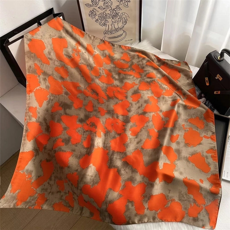 Women's Elegant Sweet Color Block Satin Printing Flowers Silk Scarf