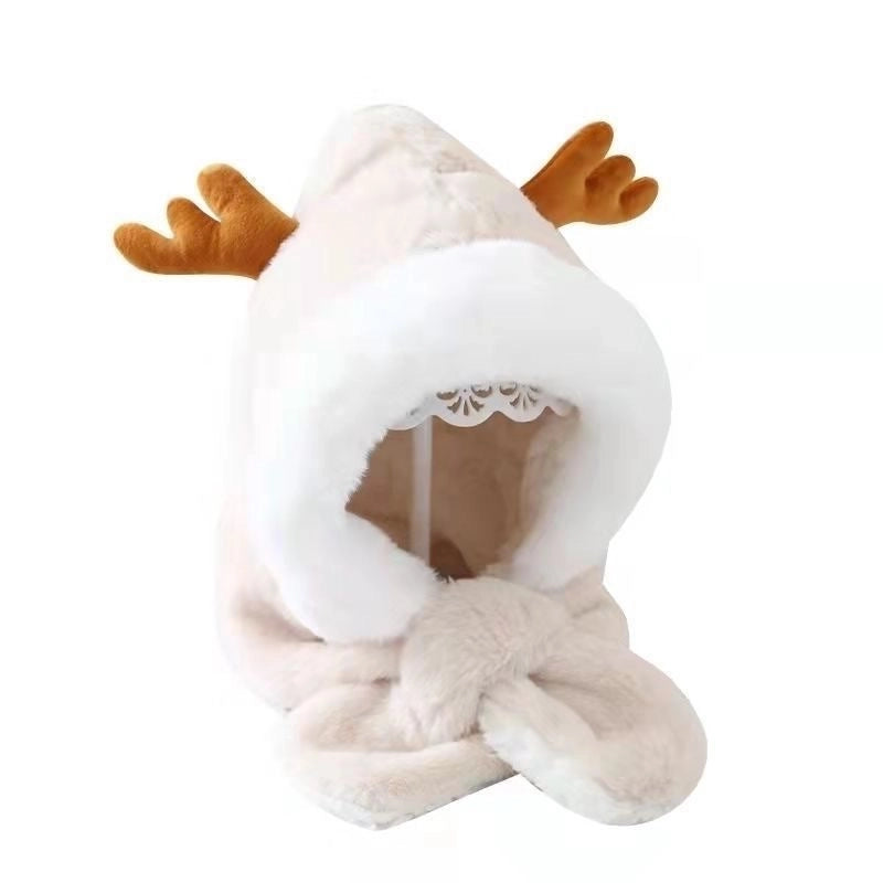 Winter Children's Hat Scarf Integrated Thickened Warm Baby Cute Baby Windproof Ear Protection Hat For Boys And Girls