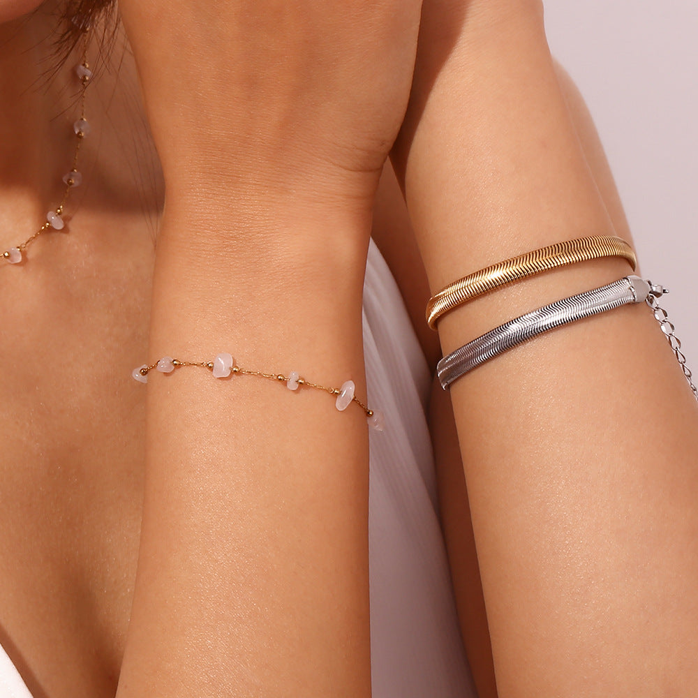 Women Fashion Stripe Geometric Stainless Steel 18K Gold Plated Bracelets