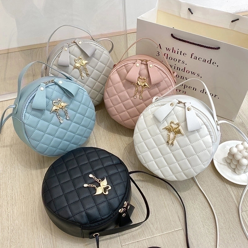 Round Bag Handbag Women's Diamond Pattern Bag Embroidered Small Bag