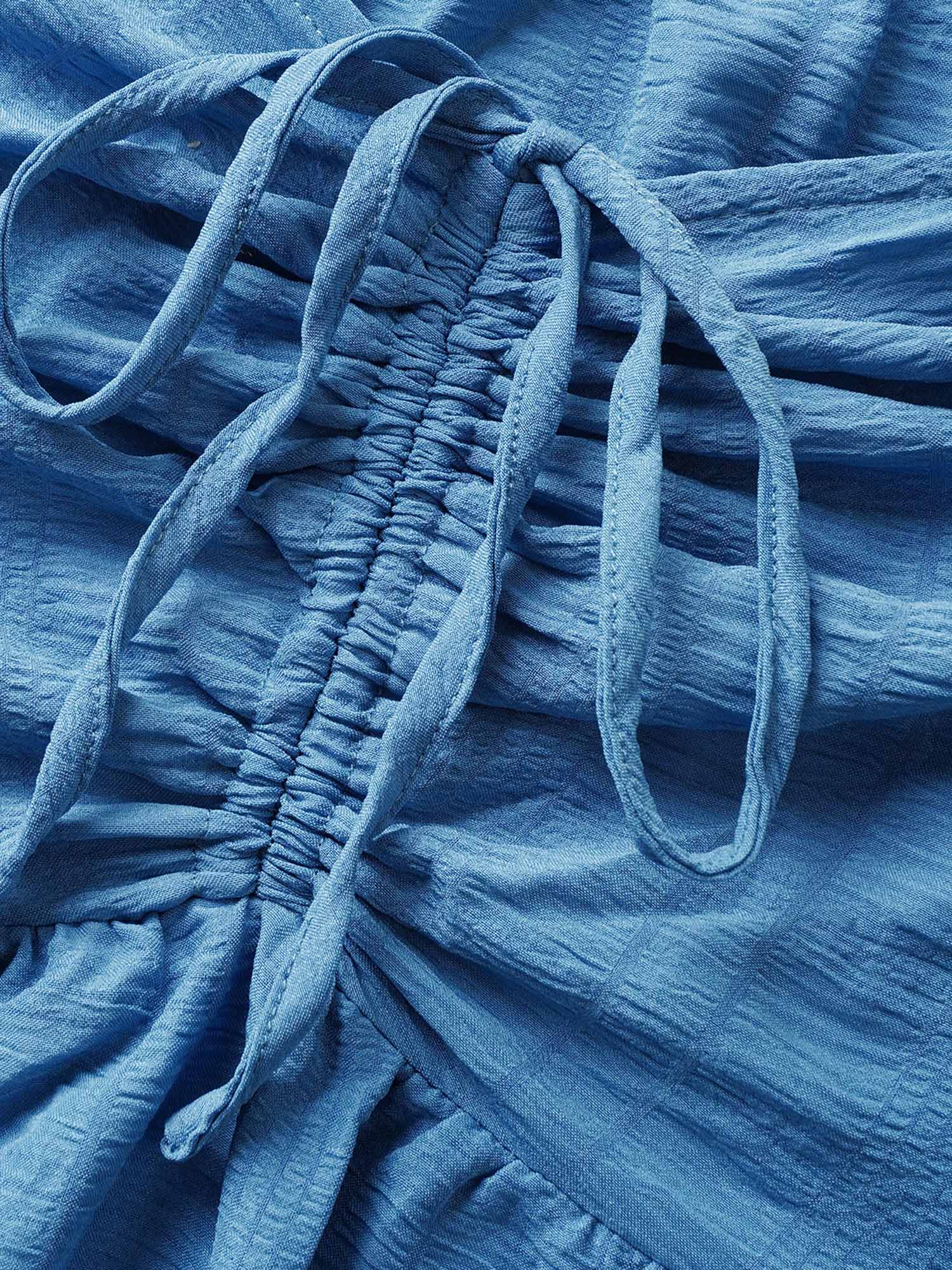 Plain Ruched Drawstring Pocket Ruffle Tiered Dress